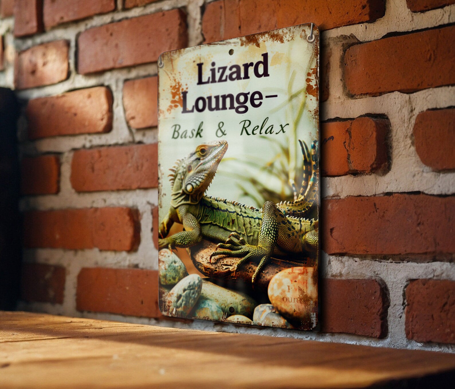 Lizard Lounge Vintage Sign - Bask & Relax, Aluminum Metal Sign, Lizard ...