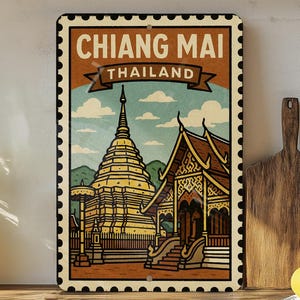 Chiang Mai Thailand Stamp Art Metal Sign – Vintage Travel Wall Decor, Rustic Thai Souvenir, Retro Tin Street Sign