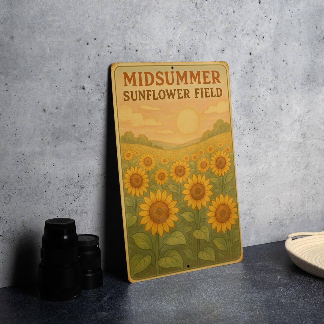 1950s Storybook Sunflower Field Tin Sign – Vintage Pastel Metal Wall ...