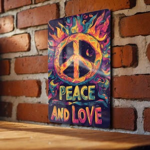 70s Peace Sign Metal Sign, Psychedelic Decor, Love Wall Art, Retro Home Accessory, Vintage Style Plaque