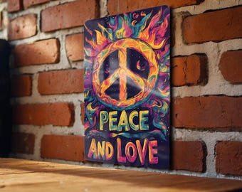 70s Peace Sign Metal Sign, Psychedelic Decor, Love Wall Art, Retro Home Accessory, Vintage Style Plaque