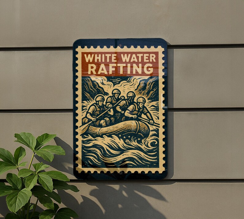 White Water Rafting Metal Sign – Vintage Stamp Style Wall Art for Cabin ...