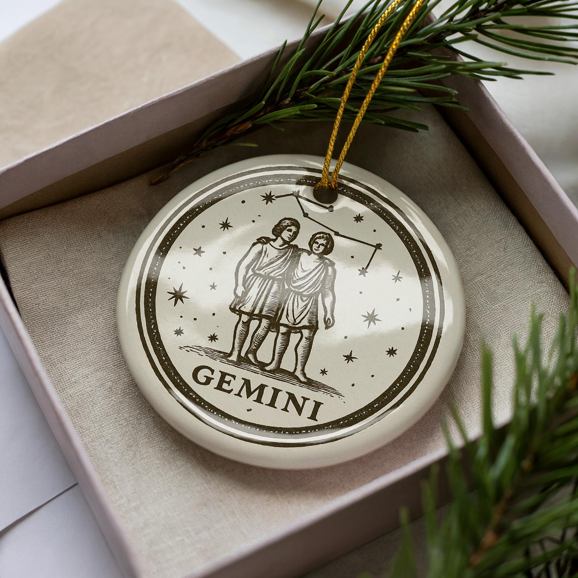 Gemini Landmark Ceramic Ornament – Celestial Zodiac Frame With