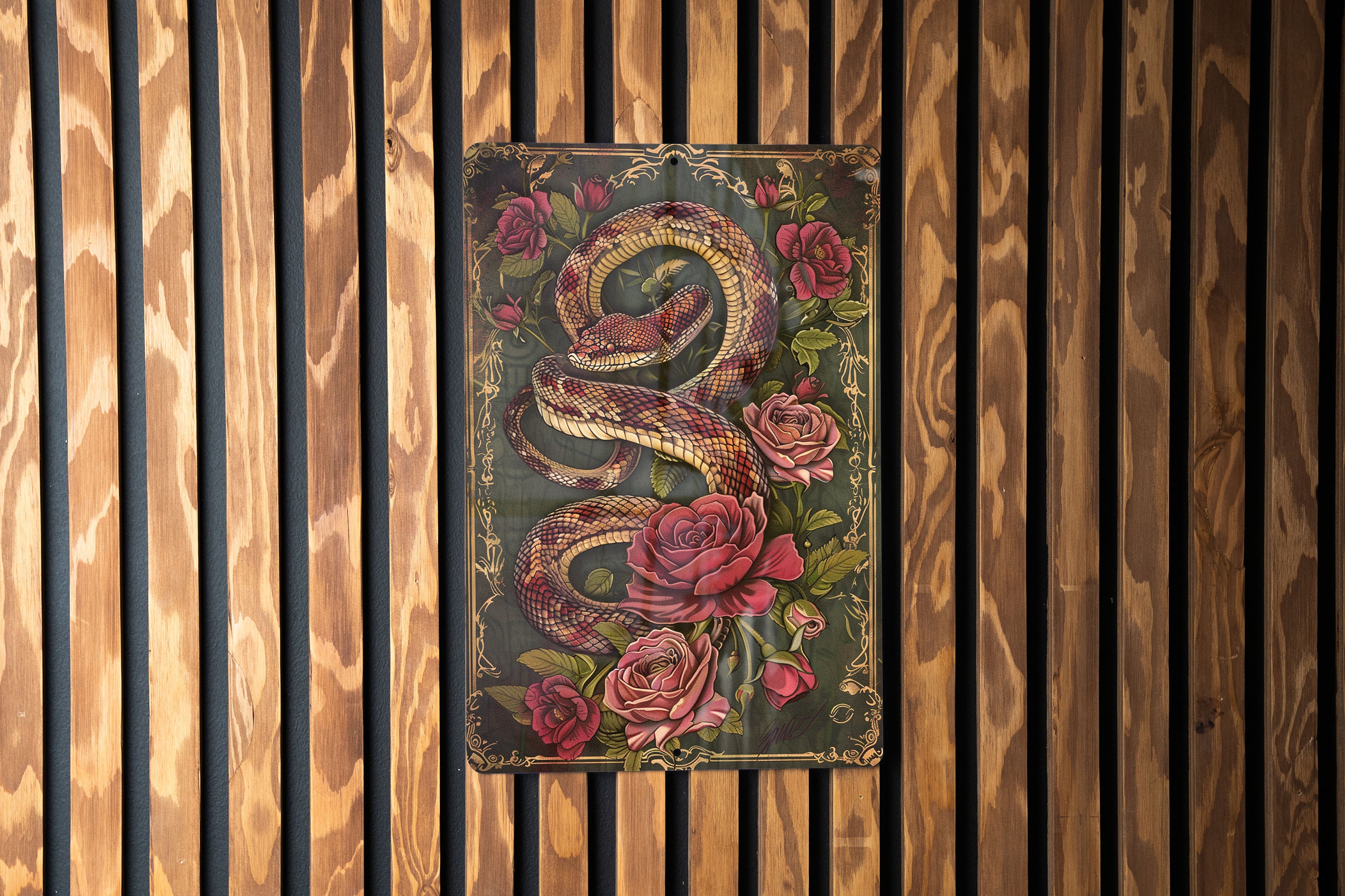 Rosy Boa Vintage Metal Sign, Retro Wall Decor, Classic Snake Art, Home Decoration Ideas, Unique Gift Item