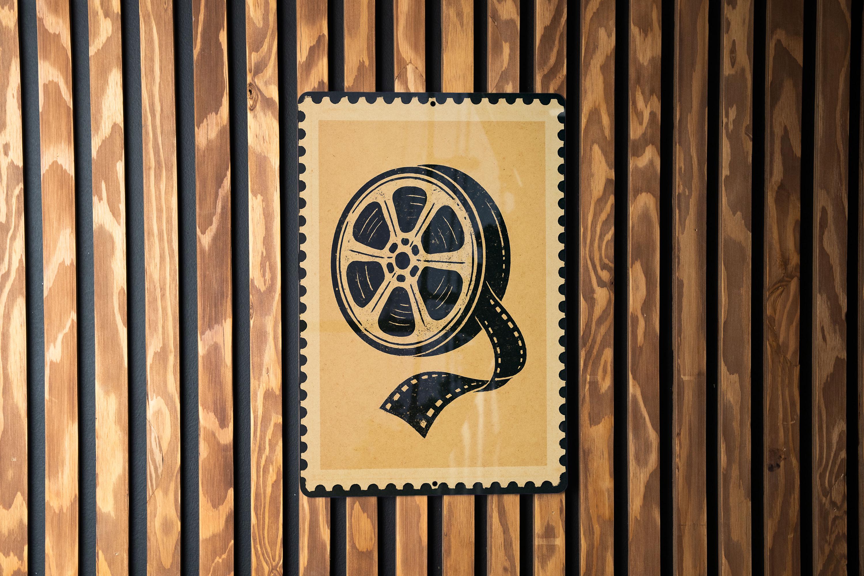 Vintage Film Reel Metal Sign – Retro Movie Theater Decor, Stamp Style ...