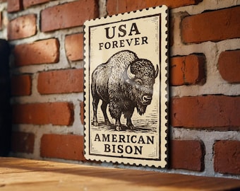 American Bison Metal Sign  – Rustic Stamp Style Wall Art for Cabin, Farmhouse, Western or Lodge Decor