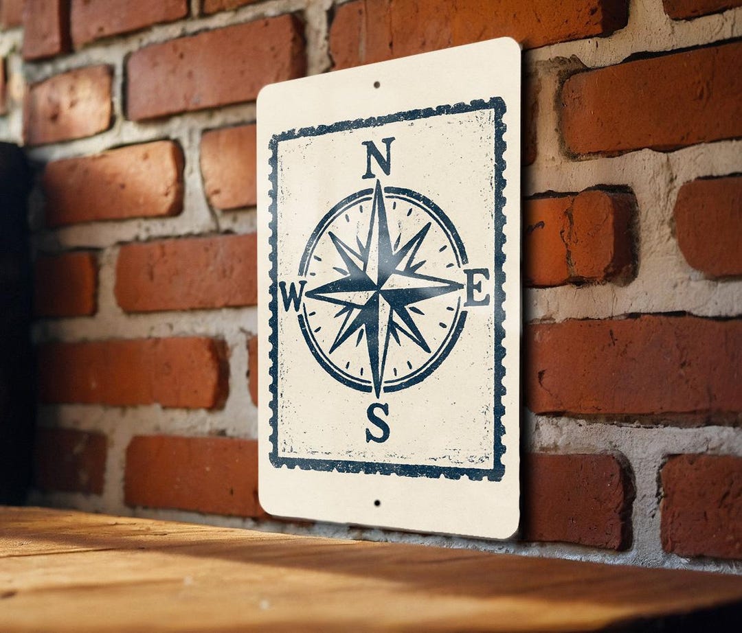 Nautical Compass Rose Metal Sign – Custom Stamp Style Wall Art, Rustic ...