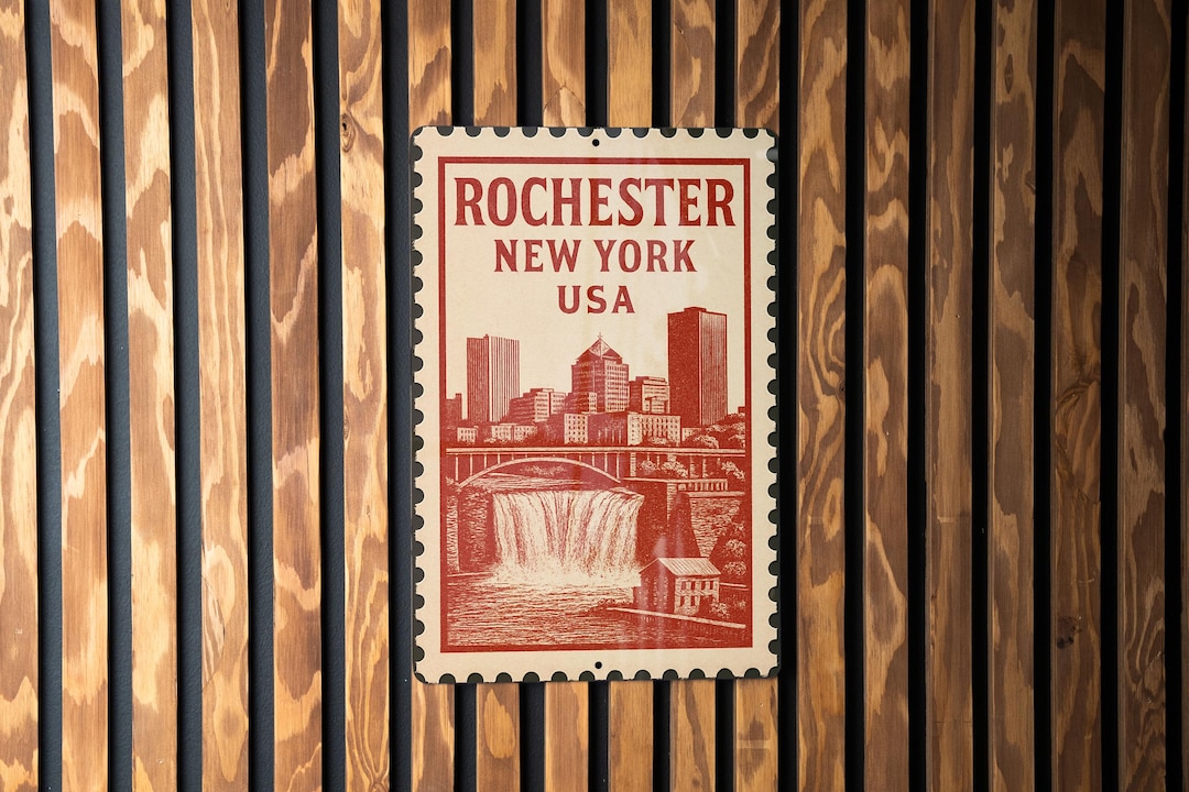Rochester New York Metal Sign – Vintage Stamp Style Wall Art Décor ...