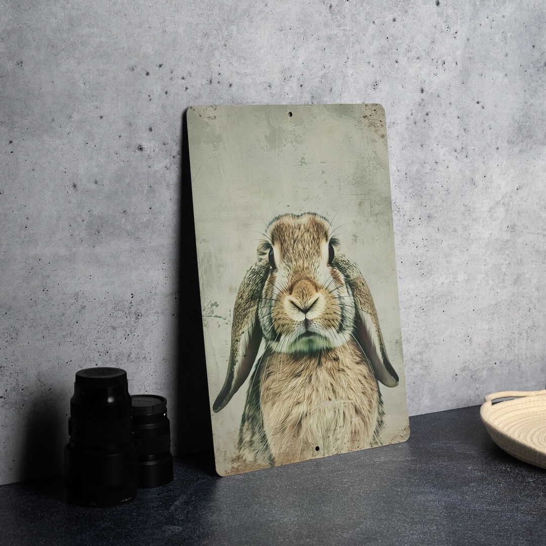 Lop-eared Rabbit Vintage Aluminum Sign, Metal Wall Decor, Retro Rabbit ...