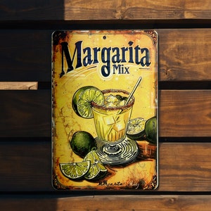 Vintage Margarita Mix Metal Sign, Funny Wall Decor, Home Bar Essentials, Gift Idea, Cocktail Art