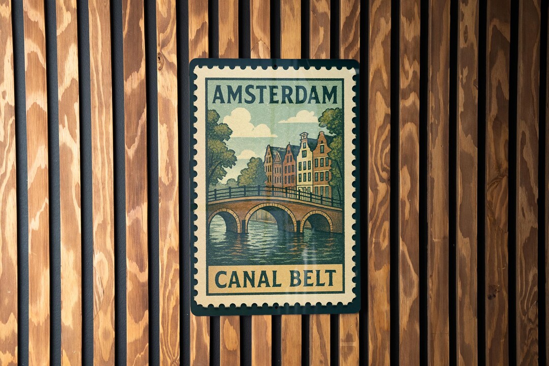 Amsterdam Canal Bridges Metal Sign – Vintage Stamp Style Wall Art ...