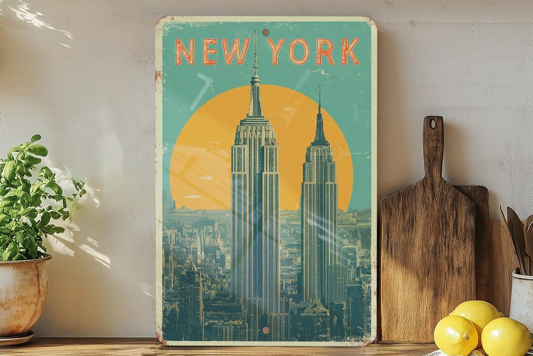 Retro New York City Travel Poster Tin Sign – Vintage Metal Wall Art for ...