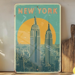 Retro New York City Travel Poster Tin Sign – Vintage Metal Wall Art for Home, Bar, Man Cave, NYC Decor
