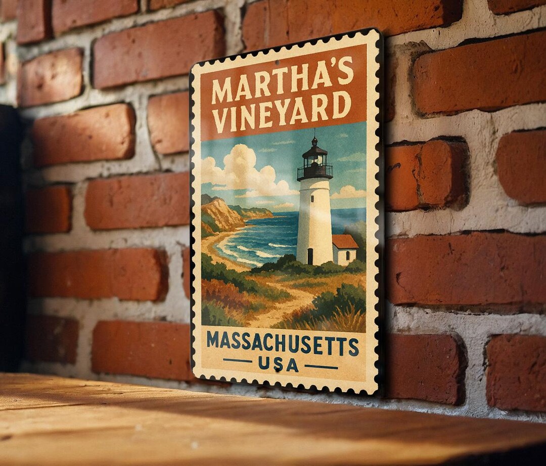 Martha's Vineyard MA Stamp Style Metal Sign – Vintage Wall Decor ...