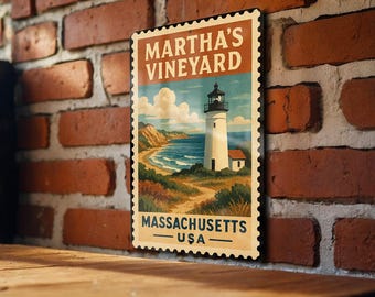Martha's Vineyard MA Stamp Style Metal Sign – Vintage Wall Decor, Rustic Massachusetts Souvenir, Coastal Home Accent