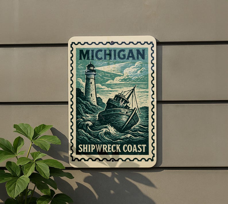 Michigan Shipwreck Coast Metal Sign – Vintage Nautical Wall Art, Rustic ...