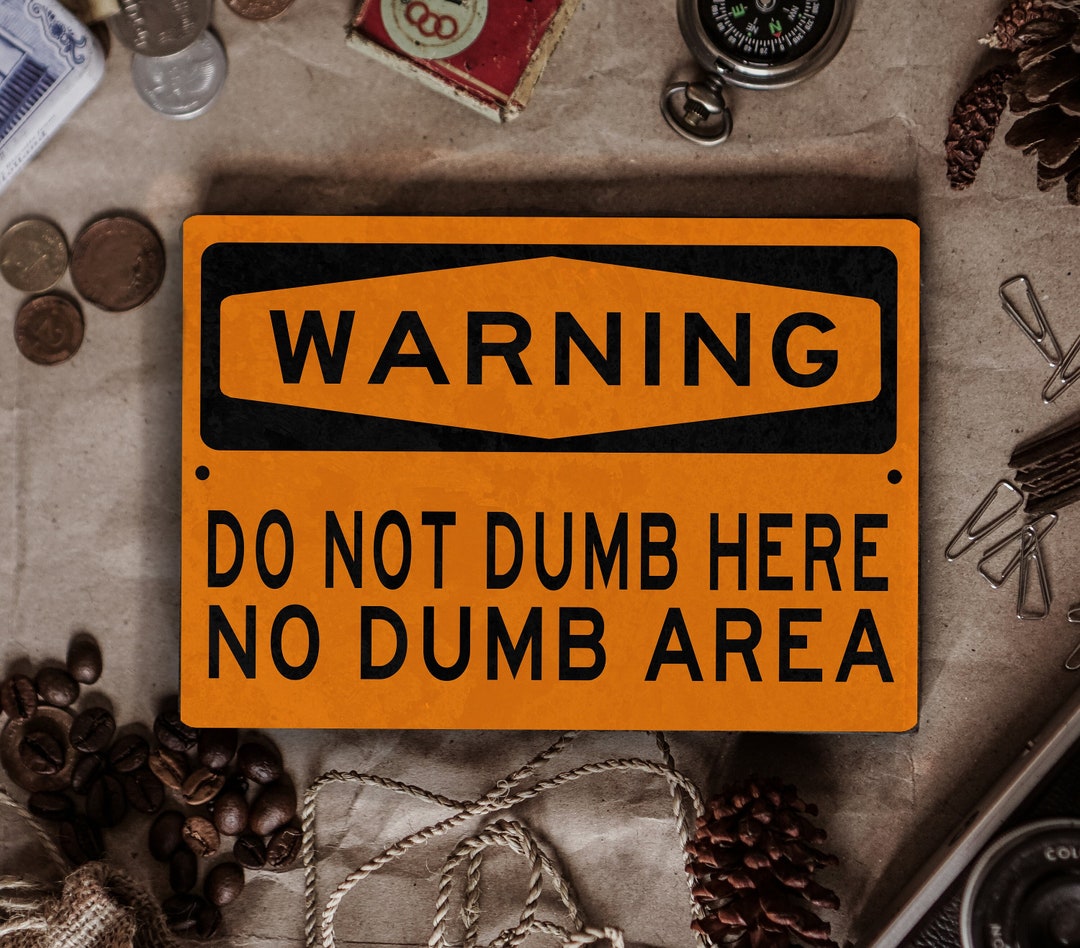 Metal Warning Sign, Do Not Dumb Here, No Dumb Area, Funny Sarcastic