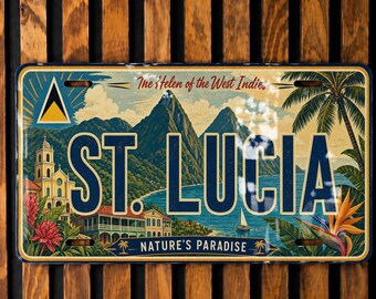 St Lucia Metal License Plate Sign Travel Poster Style Souvenir
