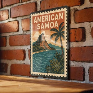 American Samoa Stamp Style Metal Sign – Vintage Island Wall Art, Tropical Travel Decor, Rustic Patriotic Home Accent
