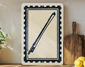 Violin Bow Metal Sign – Vintage Stamp Style Wall Art for Music Room, Musician Gift, Rustic Home Decor, Classical Instrument Sign