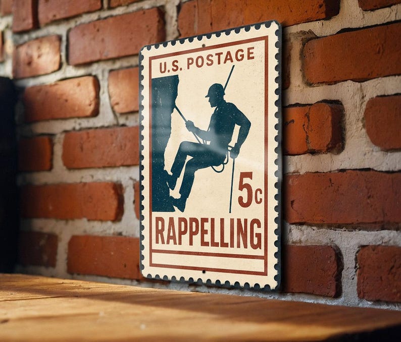 Reppeling Sign Rappelling Metal Sign – Vintage Stamp Style Climber Wall Art for ...