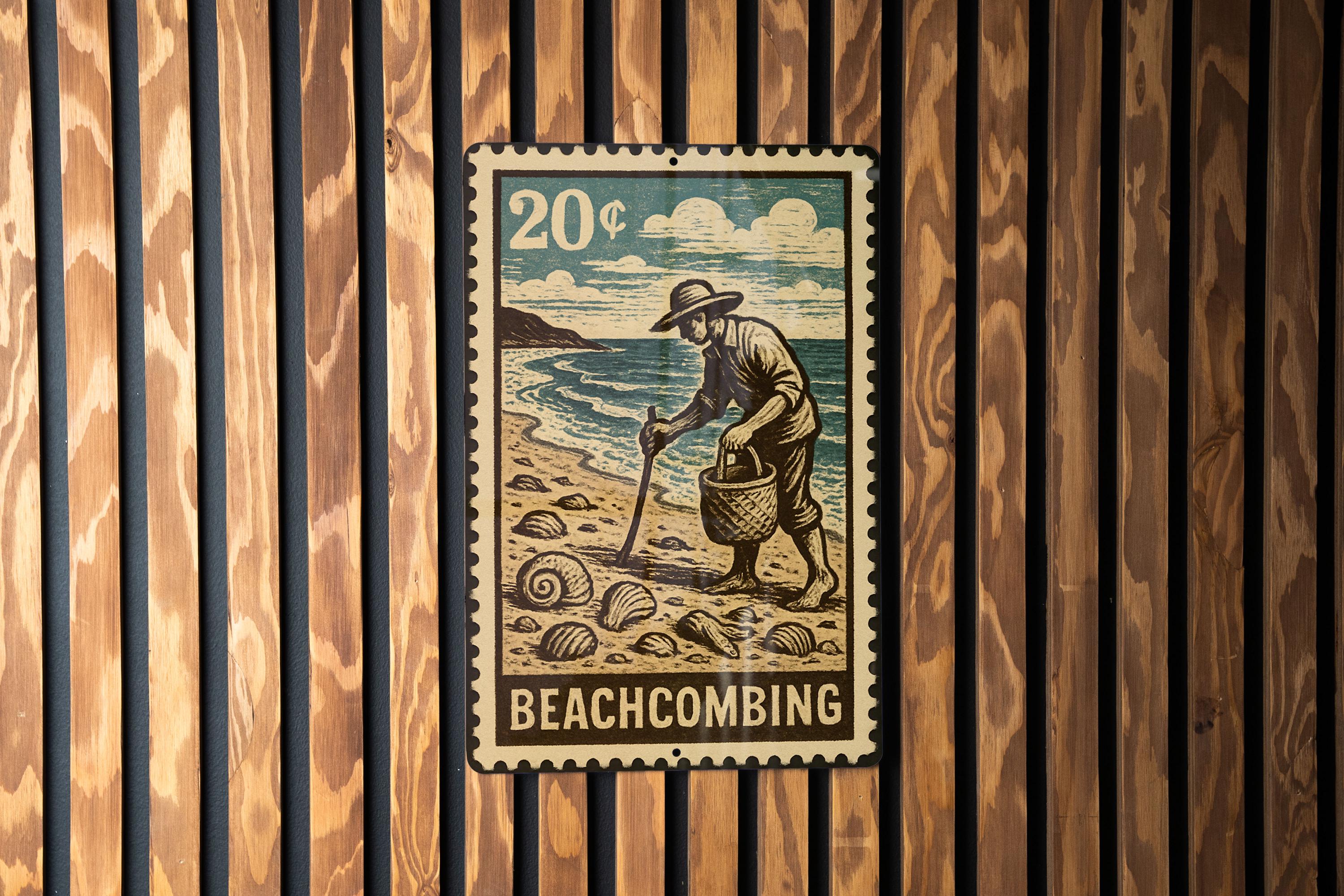 Beachcombing Metal Sign – Vintage Coastal Decor, Rustic Stamp Style ...