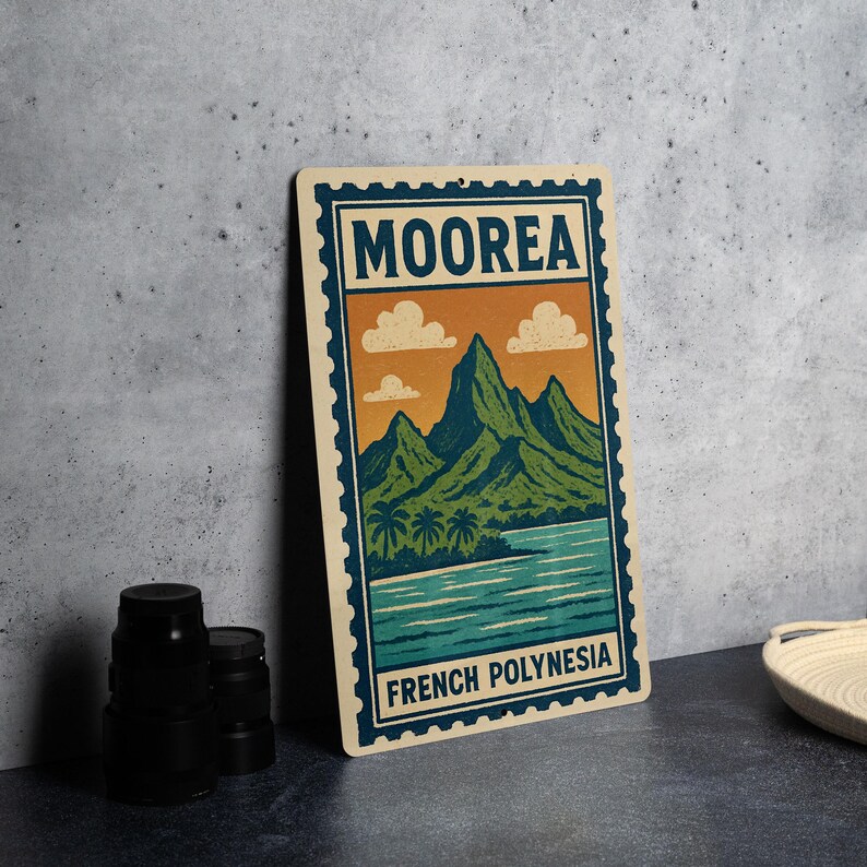 Moorea French Polynesia Metal Sign – Vintage Stamp Style Wall Art for ...