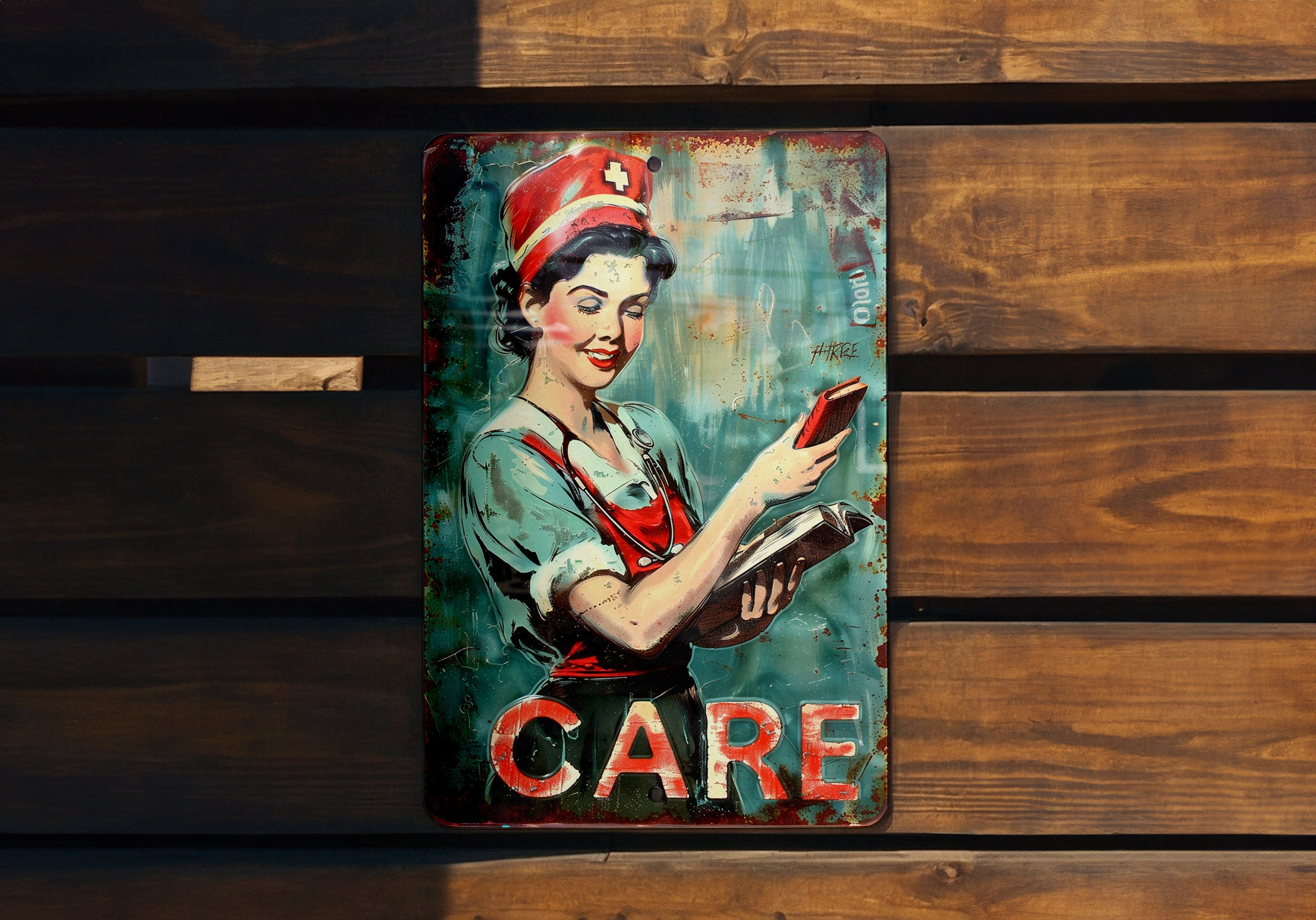 Vintage Nurse Care Metal Sign, Aluminum Decor, Healthcare Wall Art ...