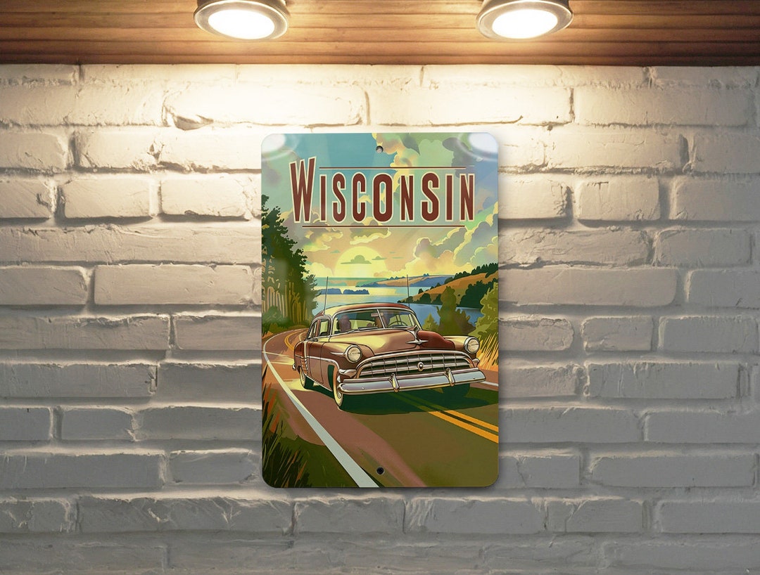 Retro Cartoon Visit Wisconsin Metal Sign | Vintage Decorretro Cartoon ...