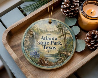 Atlanta State Park Texas Watercolor Ceramic Ornament, State Park Souvenir, Texas Travel Keepsake, Outdoor Nature Gift