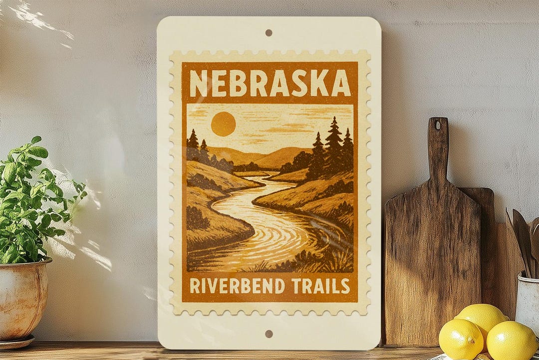 Nebraska Diamond Sign Nebraska Riverbend Trails Metal Sign – Vintage Stamp Style Wall Art for ...