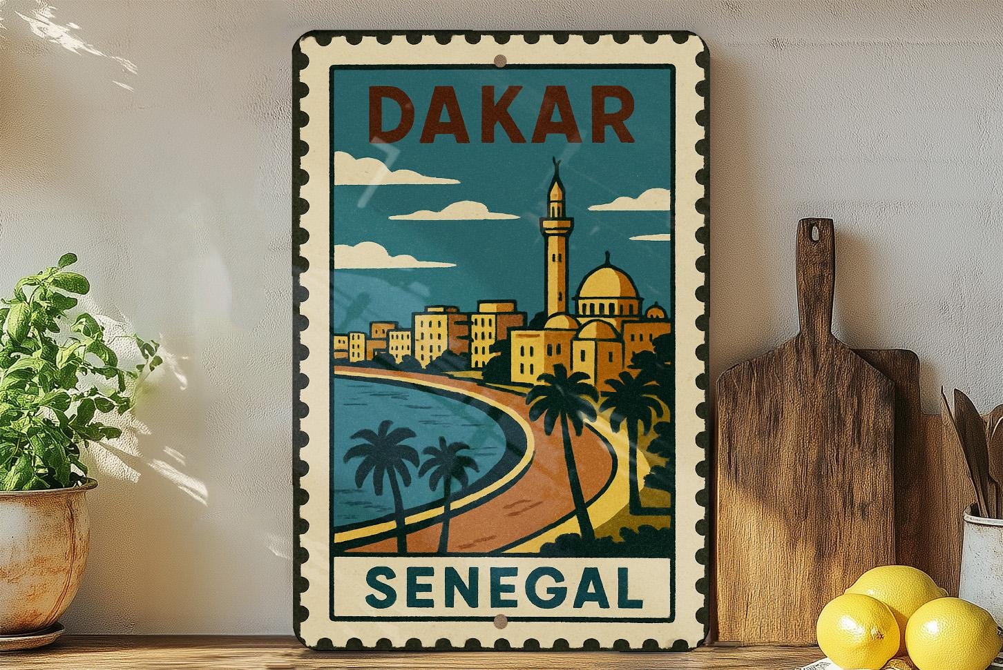 Dakar Senegal Metal Sign – Vintage Stamp Style Wall Art Décor for