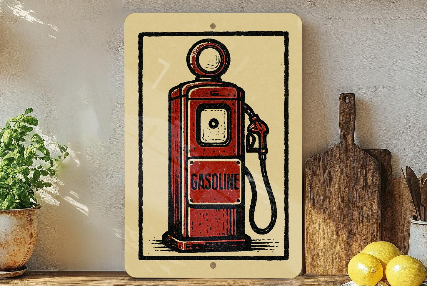 Vintage Gas Pump Metal Sign – Retro Enamel Style Wall Art, Rustic ...