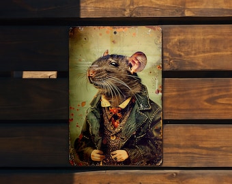 Fancy Rat Metal Sign, Vintage Style Decor, Funny Wall Art, Retro Home Accessory, Quirky Gift Idea