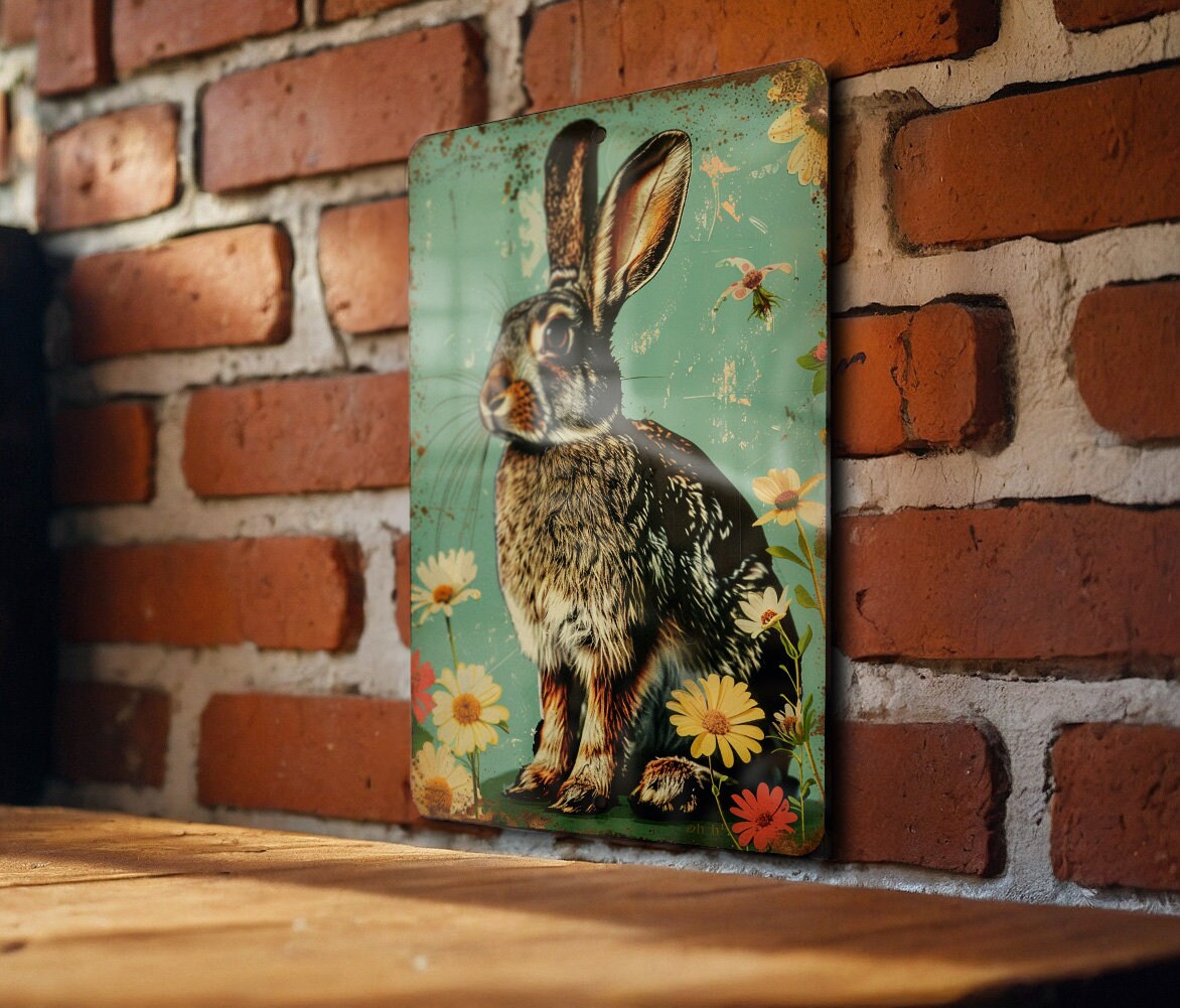 Vintage Flemish Giant Rabbit Metal Sign, Aluminum Decor, Retro Rabbit ...