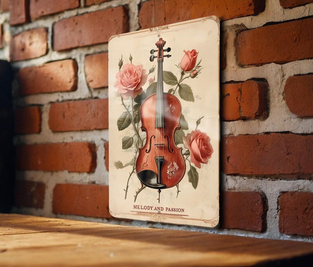 Vintage Violin Metal Sign, Romantic Wall Art, Floral Home Decor ...