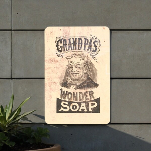 Grandpa's Wonder Soap Vintage Metal Poster - Retro Laundry Ad, Antique Washroom Decor