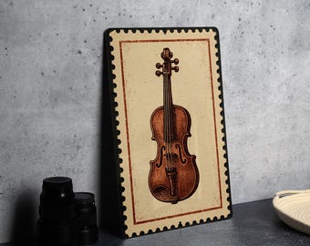 Vintage Violin Metal Sign – Rustic Stamp Style Wall Art for Music Room, Musician Gift, Classical Instrument Home Decor