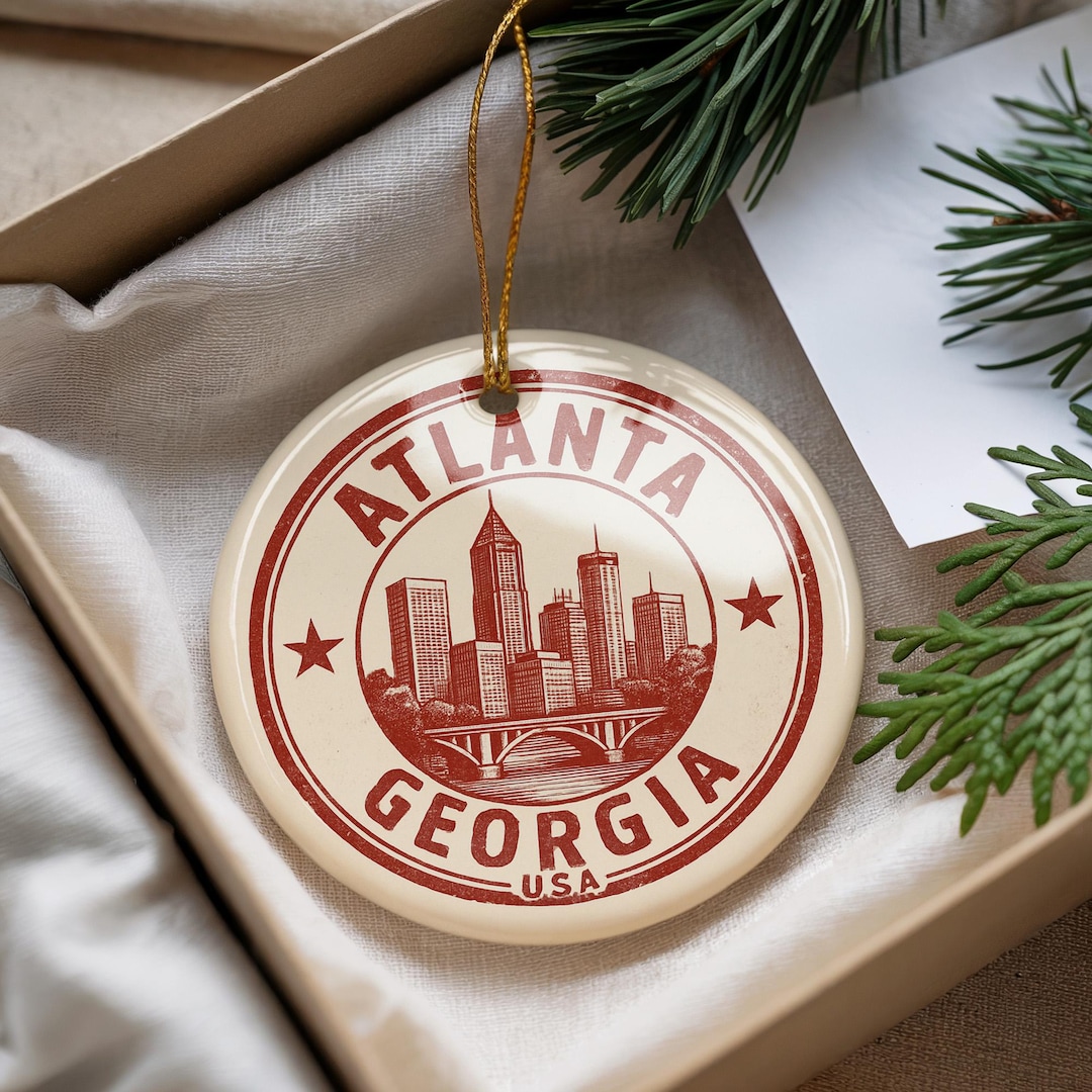 Atlanta Georgia Ceramic Ornament – Vintage Circular Stamp Style City ...