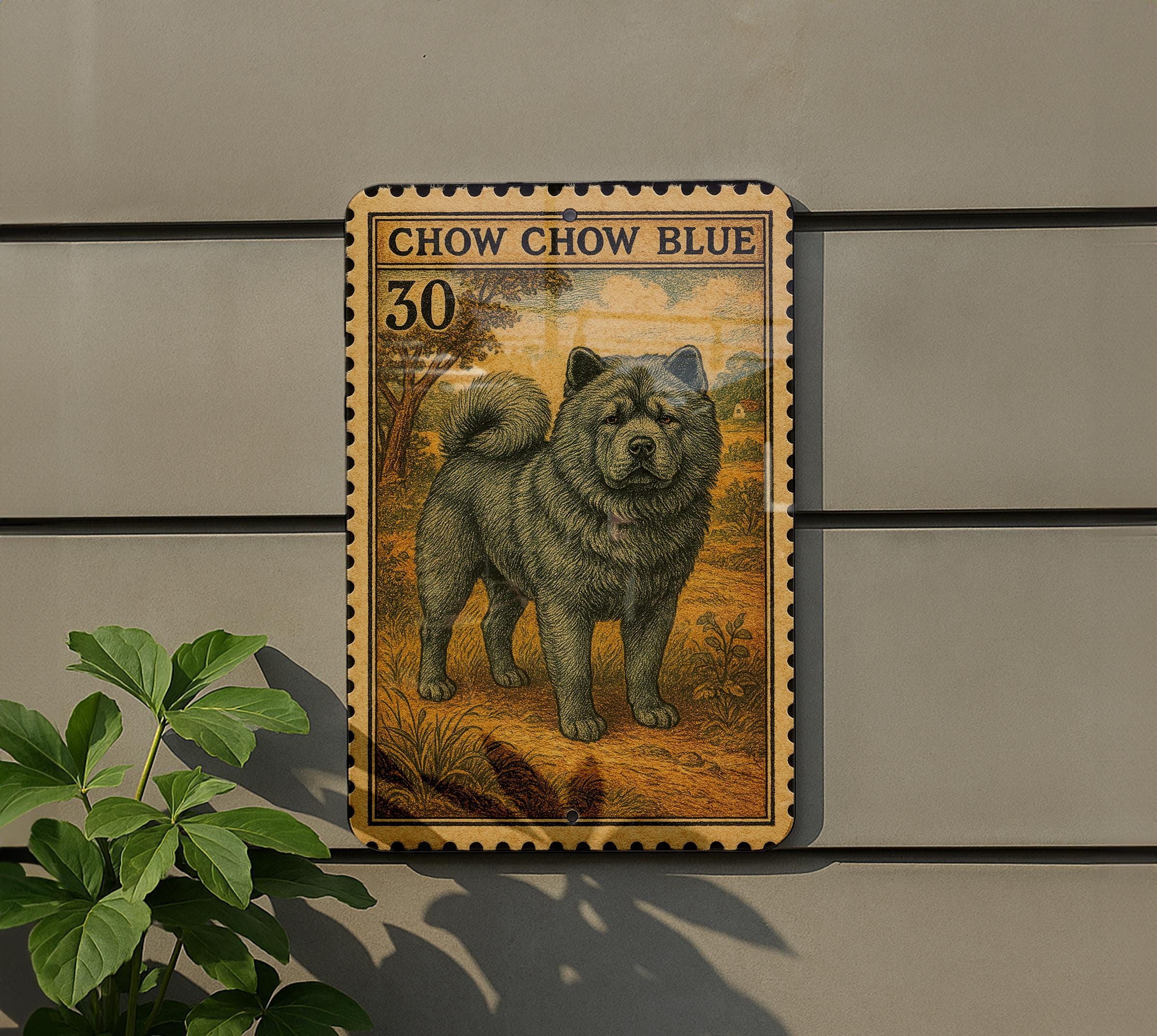 Chow Chow Dog Vintage Stamp Style Metal Sign, Blue Chow Chow Breed ...