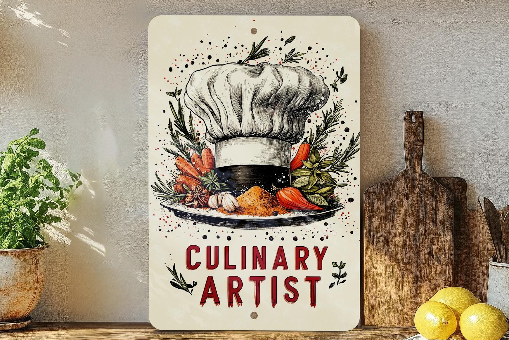 Epicurean Elegance Metal Sign, Chef's Hat Kitchen Decor, Culinary Art ...