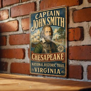 Captain John Smith Chesapeake National Historic Trail Vintage Style Metal Sign Coastal Explorer Map Plaque Nautical History Decor
