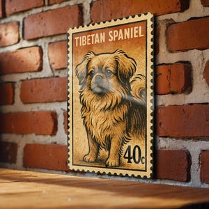 Tibetan Spaniel Dog Vintage Metal Sign – Rustic Stamp Style Wall Art for Home, Kennel, Porch or Pet Lovers Decor
