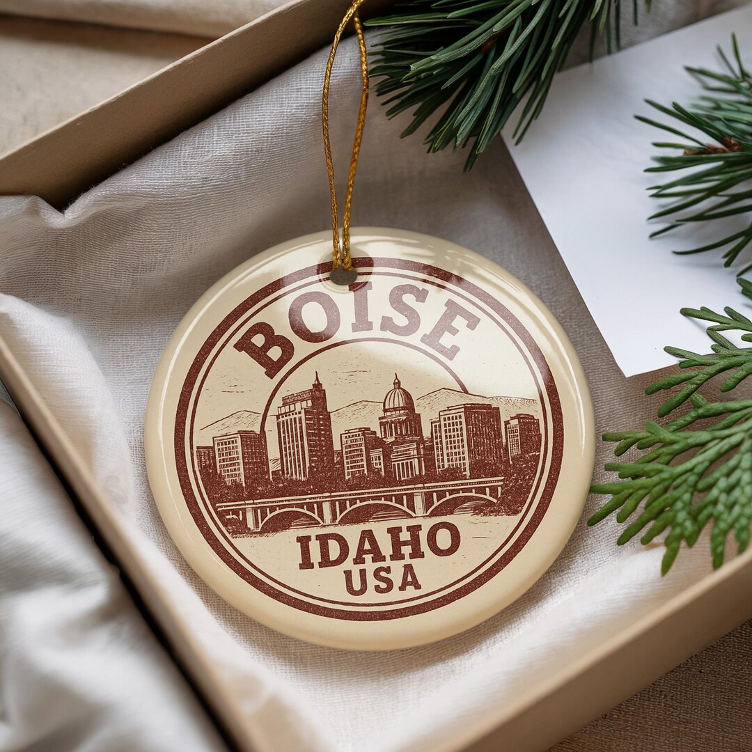 Boise Idaho Ceramic Ornament – Circular Stamp Style Art, USA City ...