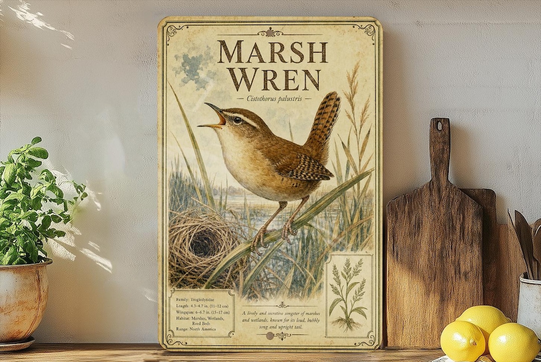 Marsh Wren Metal Sign, Vintage Natural History Bird Illustration ...