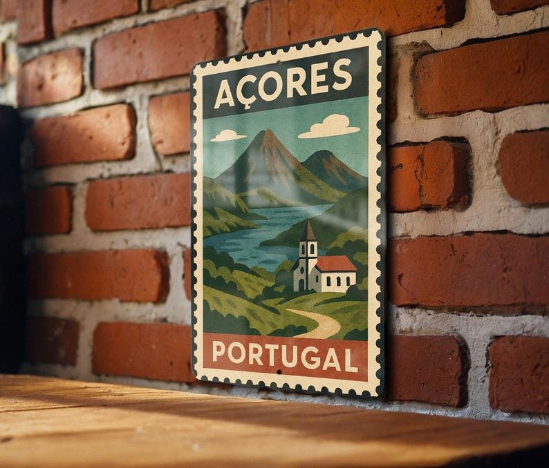 Azores Portugal Metal Sign – Vintage Travel Stamp Style Wall Art, Retro ...