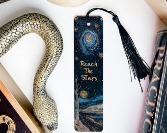 Starry Night Metal Bookmark, Reach For The Stars, Unique Reading Accessory, Gift for Book Lovers, Celestial Bookmark Design