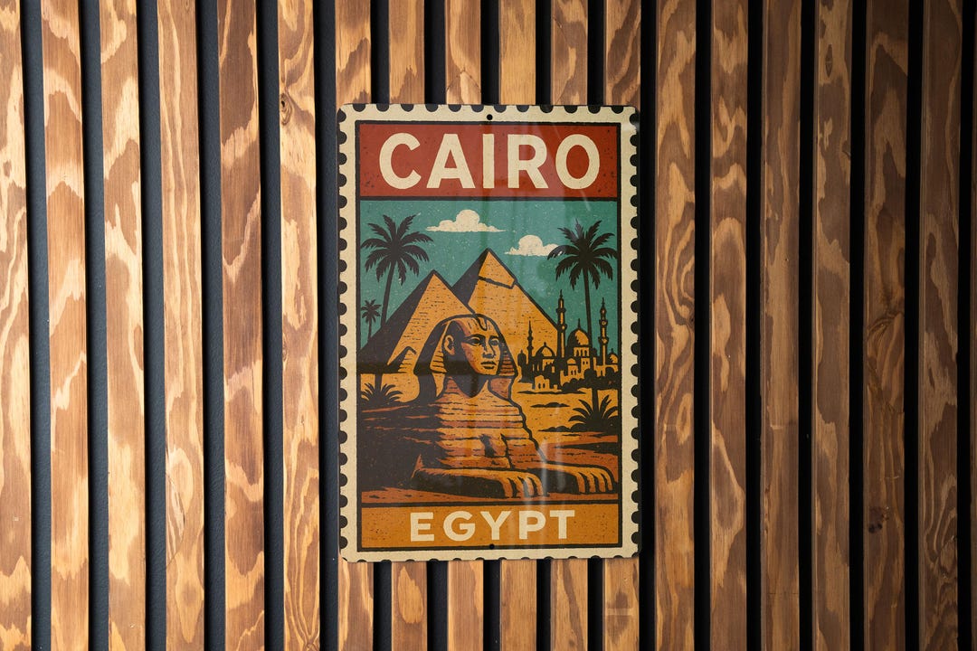 Cairo Egypt Metal Sign – Vintage Stamp Style Wall Art, Retro Travel ...