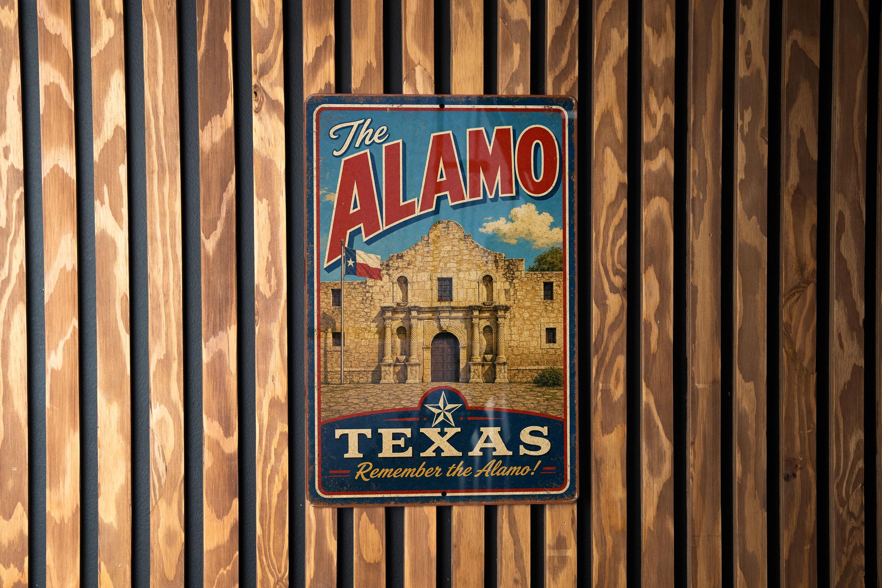 The Alamo Texas Vintage Style Metal Sign, San Antonio Landmark Wall ...