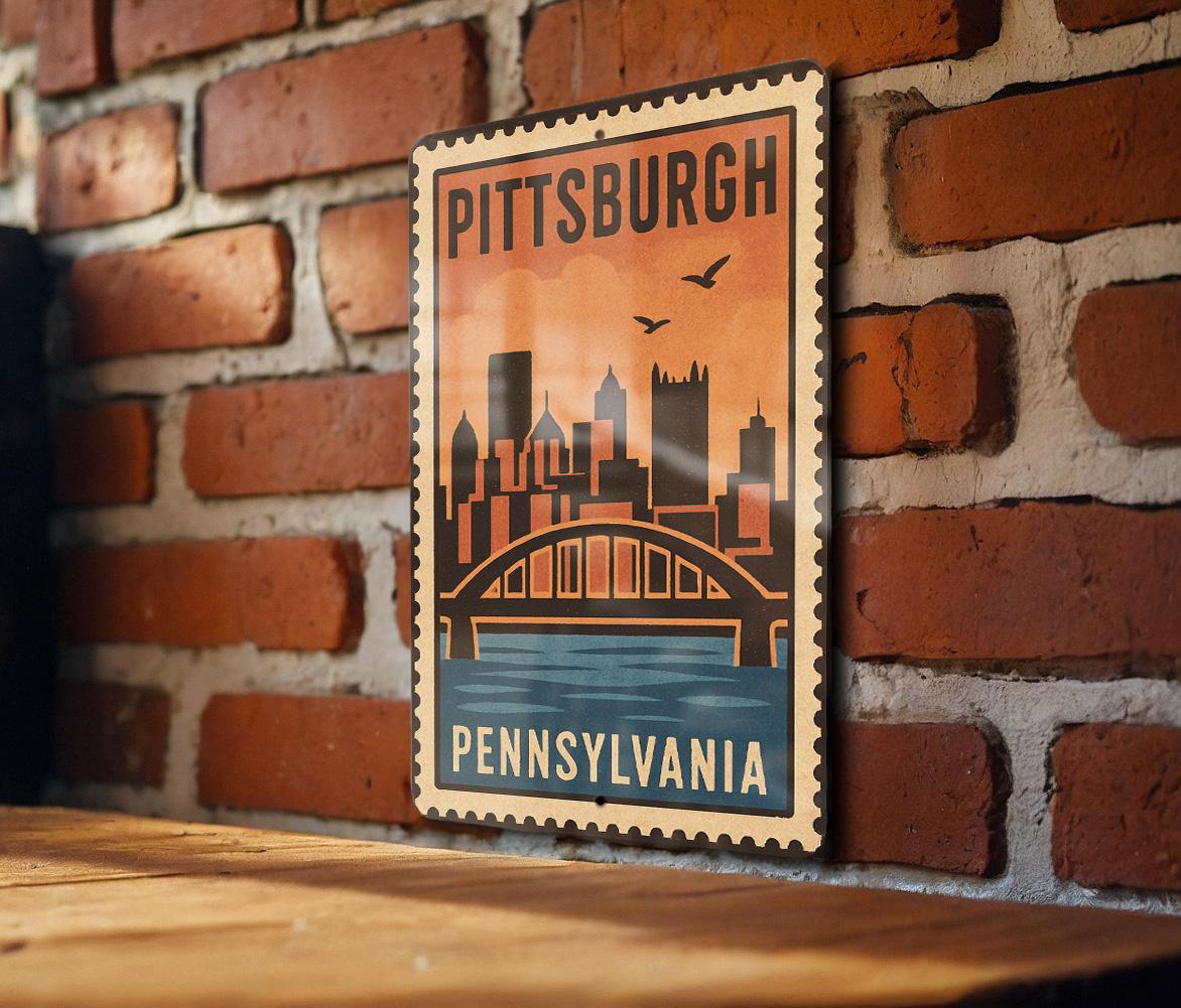 Pittsburgh PA Metal Sign – Vintage Stamp Style Wall Art, Rustic
